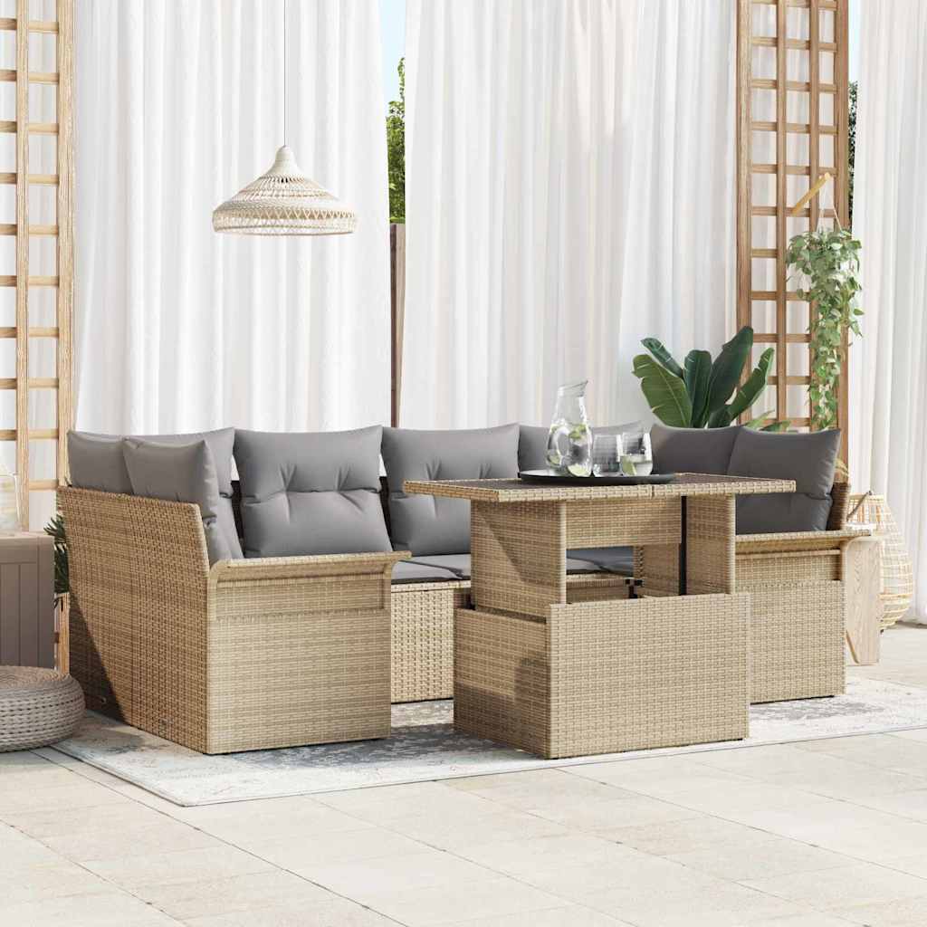 Set Divano da Giardino con cuscino 7 pcs Beige Poly Rattan | homemem39