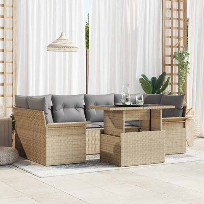 Set Divano da Giardino con cuscino 7 pcs Beige Poly Rattan | homemem39