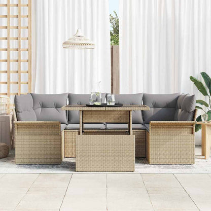 Set Divano da Giardino con cuscino 7 pcs Beige Poly Rattan | homemem39