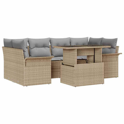 Set Divano da Giardino con cuscino 7 pcs Beige Poly Rattan | homemem39