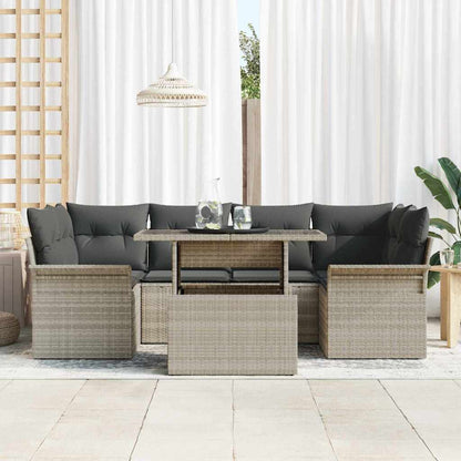 Set Divano da Giardino 7 pcs Grigio chiaro Poly Rattan | homemem39
