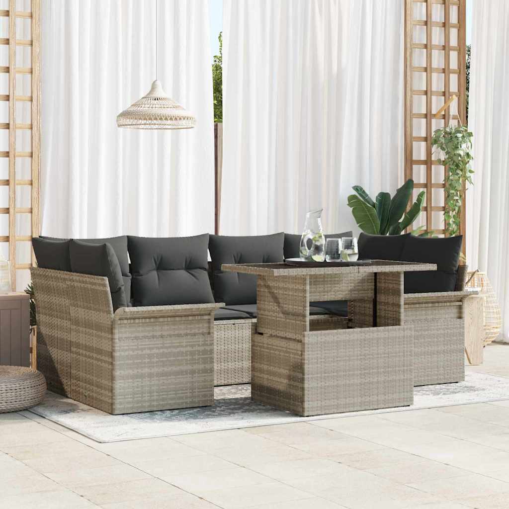 Set Divano da Giardino 7 pcs Grigio chiaro Poly Rattan | homemem39