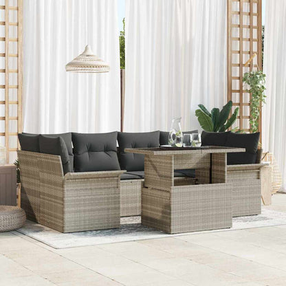 Set Divano da Giardino 7 pcs Grigio chiaro Poly Rattan | homemem39