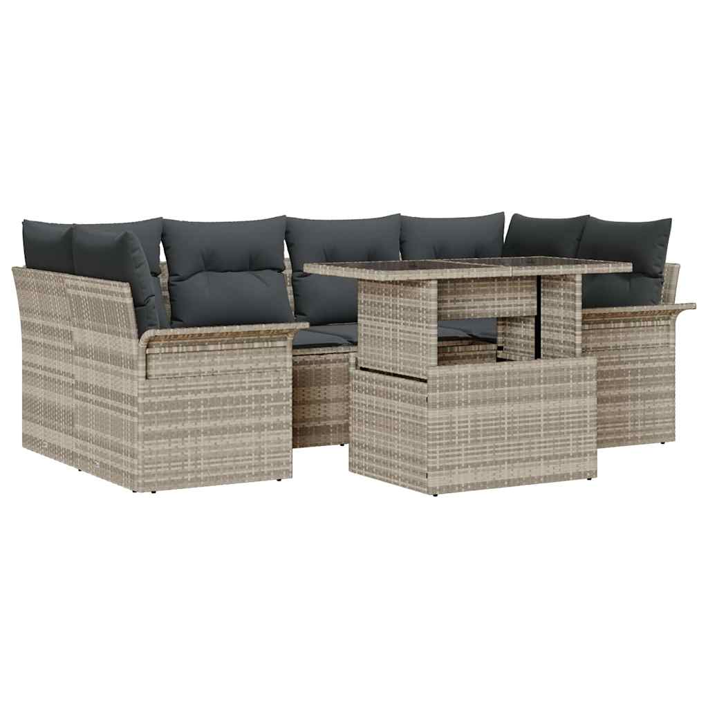 Set Divano da Giardino 7 pcs Grigio chiaro Poly Rattan | homemem39
