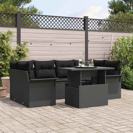 Set Divano da Giardino con cuscino 7 pcs Nero Poly Rattan - homemem39