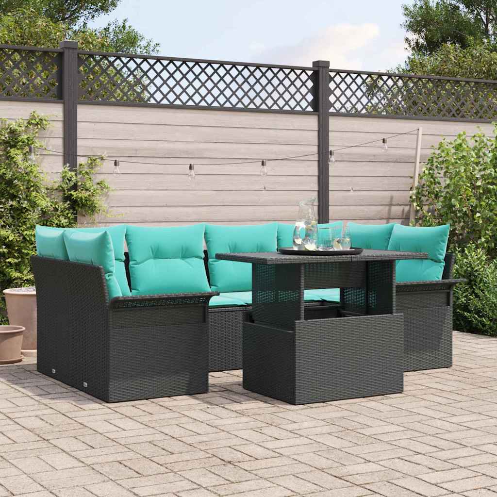 Set Divano da Giardino 7 pcs Nero Rattan in Polipropilene | homemem39