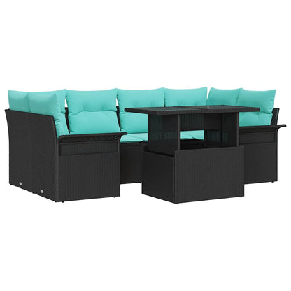 Set Divano da Giardino 7 pcs Nero Rattan in Polipropilene | homemem39
