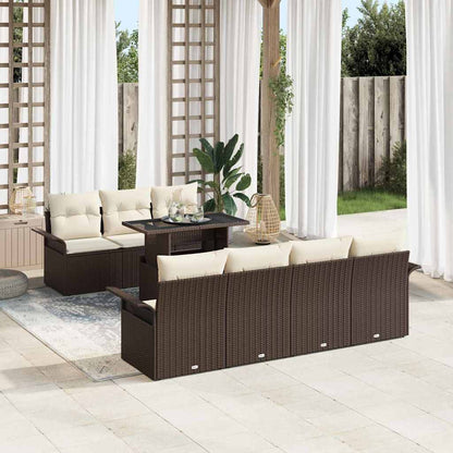 Set Divano da Giardino con cuscino 8 pcs Marrone Poly Rattan | homemem39