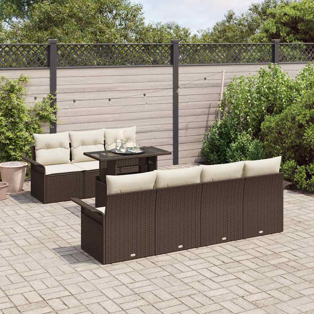 Set Divano da Giardino con cuscino 8 pcs Marrone Poly Rattan | homemem39