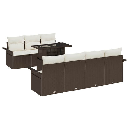 Set Divano da Giardino con cuscino 8 pcs Marrone Poly Rattan | homemem39