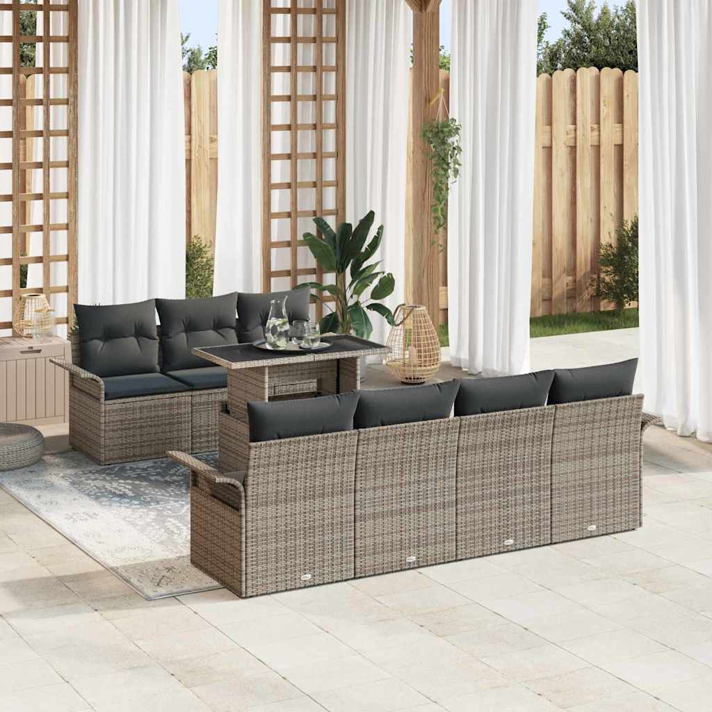 Set Divano da Giardino 8 pcs Grigio Rattan in Polipropilene | homemem39