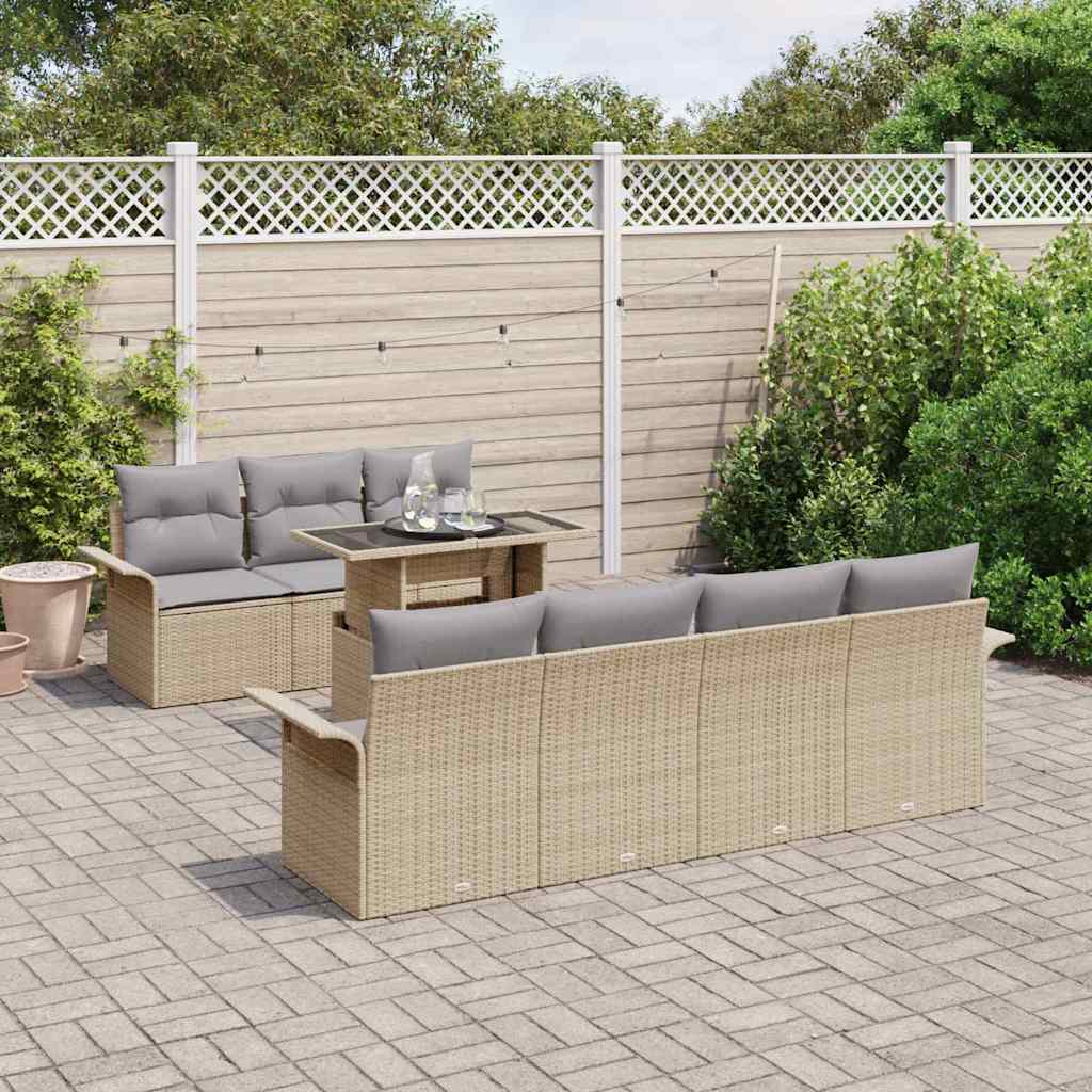 Set Divano da Giardino con cuscino 8 pcs Beige Poly Rattan | homemem39