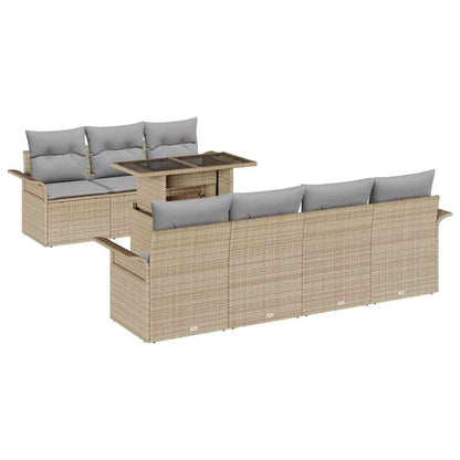 Set Divano da Giardino con cuscino 8 pcs Beige Poly Rattan | homemem39