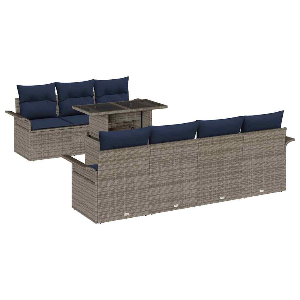 Set Divano da Giardino 8 pcs Grigio Rattan in Polipropilene | homemem39