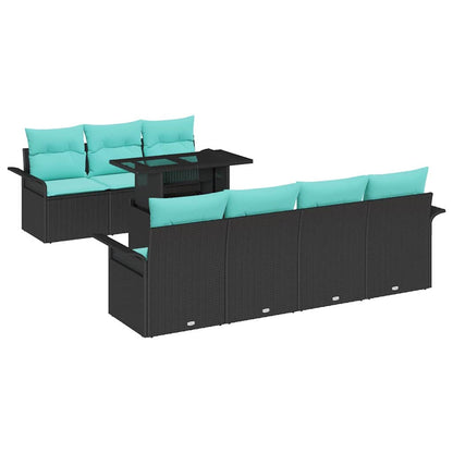 Set Divano da Giardino 8 pcs Nero Rattan in Polipropilene