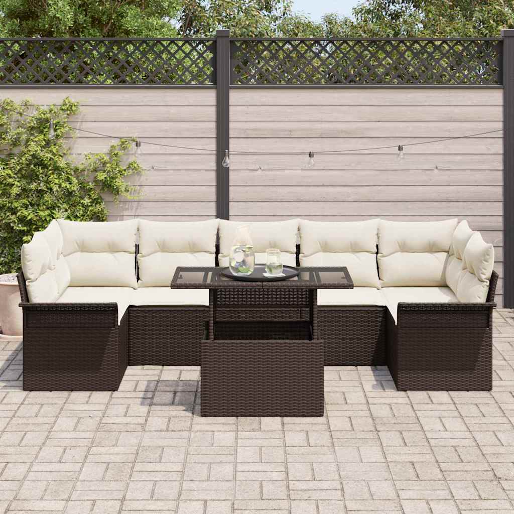 Set Divano da Giardino con cuscino 8 pcs Marrone Poly Rattan | homemem39