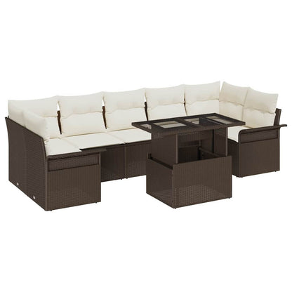 Set Divano da Giardino con cuscino 8 pcs Marrone Poly Rattan | homemem39