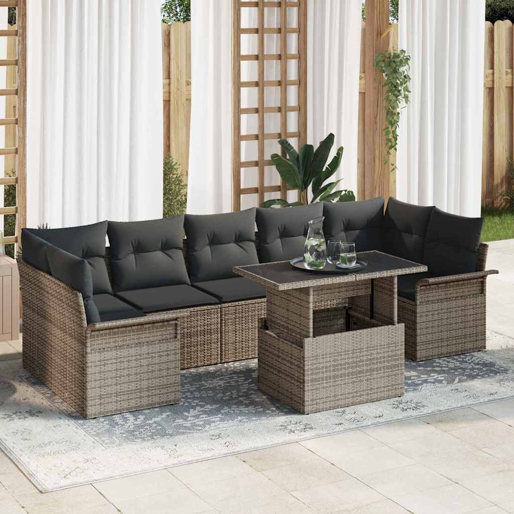 Set Divano da Giardino con cuscino 8 pcs Grigio Poly Rattan | homemem39