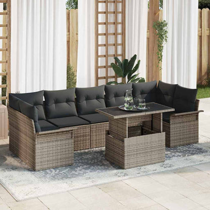 Set Divano da Giardino con cuscino 8 pcs Grigio Poly Rattan | homemem39