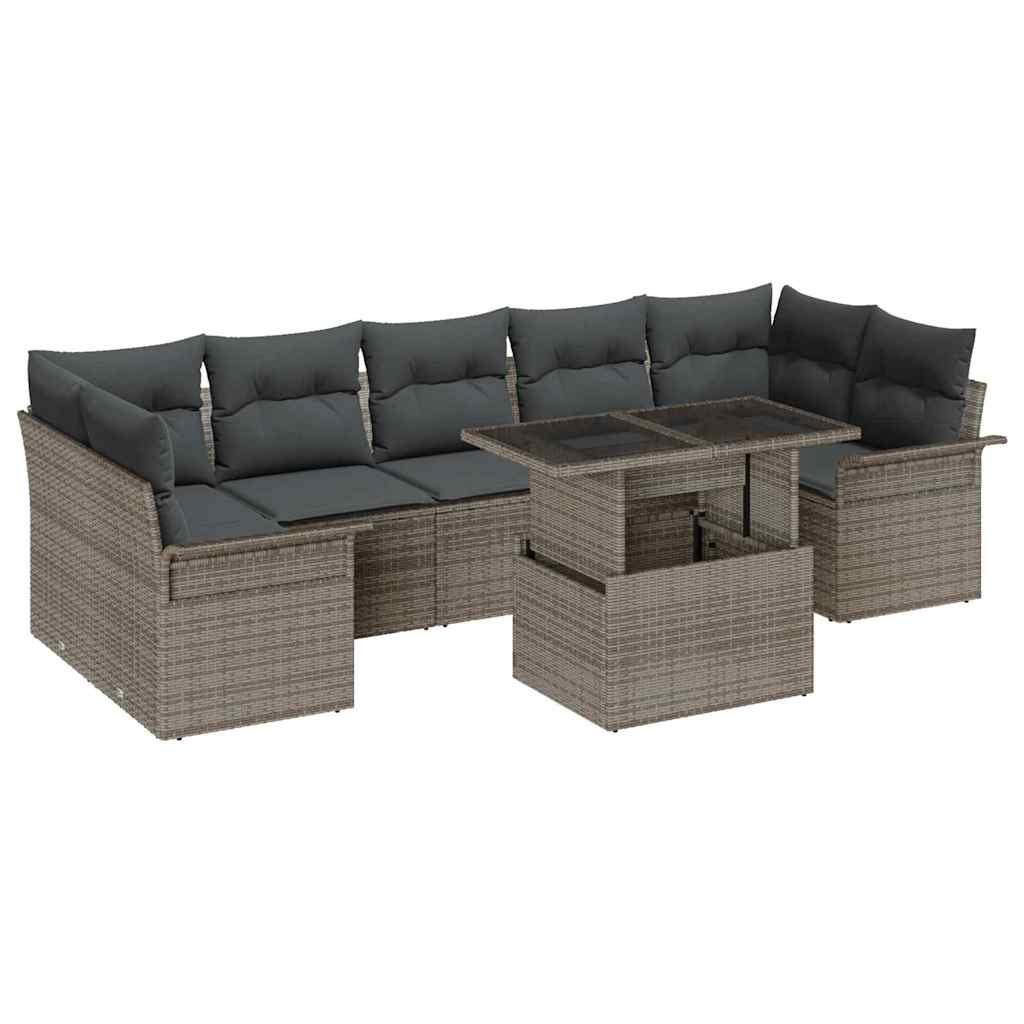 Set Divano da Giardino con cuscino 8 pcs Grigio Poly Rattan | homemem39