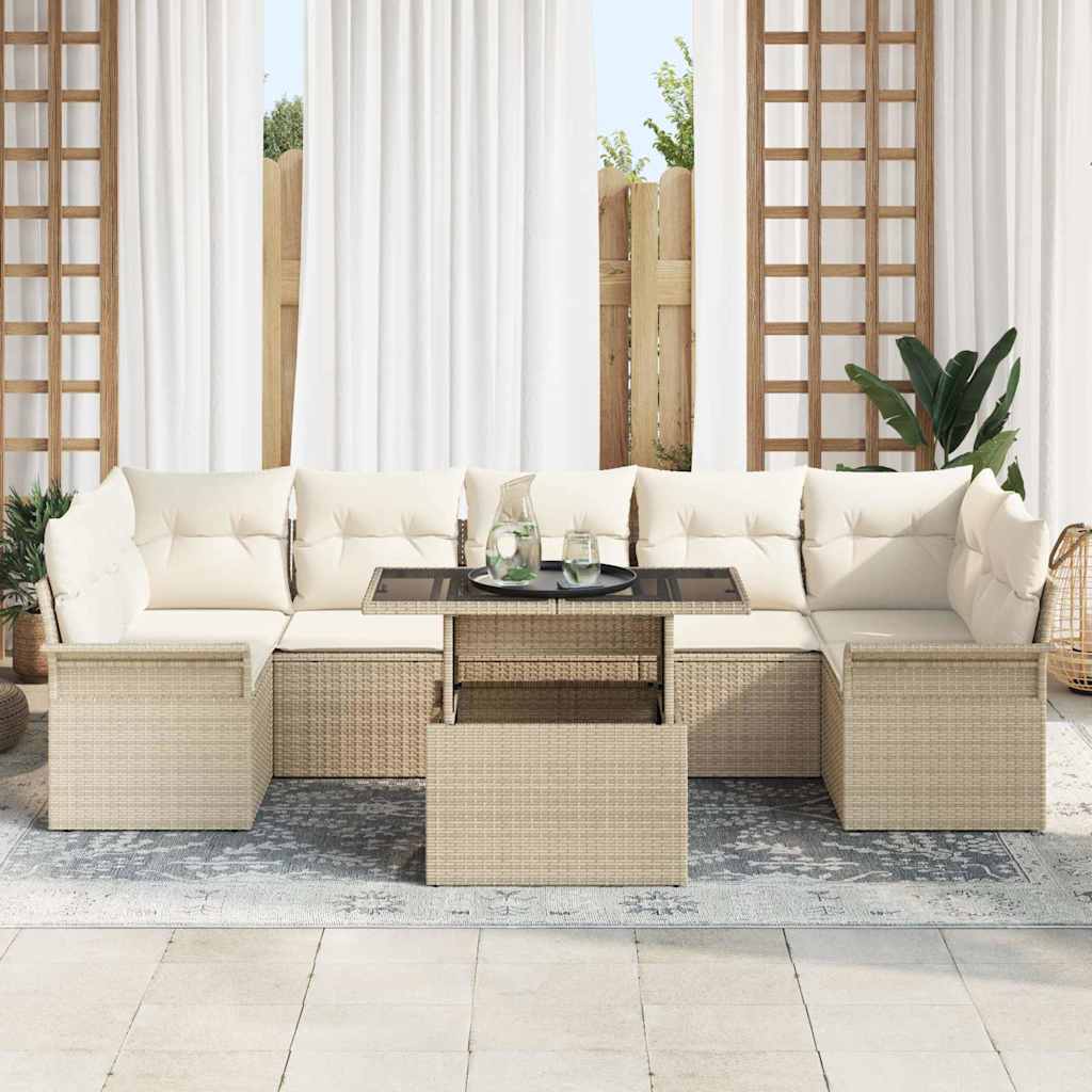 Set Divano da Giardino 8 pcs Beige Rattan in Polipropilene | homemem39