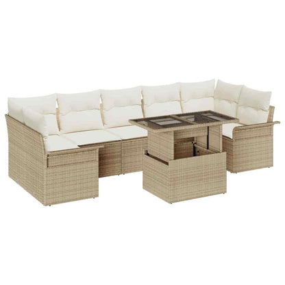 Set Divano da Giardino 8 pcs Beige Rattan in Polipropilene | homemem39