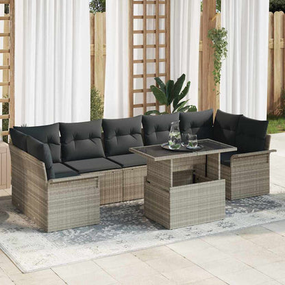 Set Divano da Giardino 8 pcs Grigio chiaro Poly Rattan | homemem39