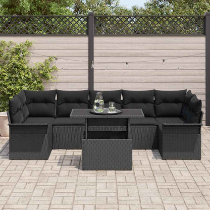 Set Divano da Giardino con cuscino 8 pcs Nero Poly Rattan | homemem39
