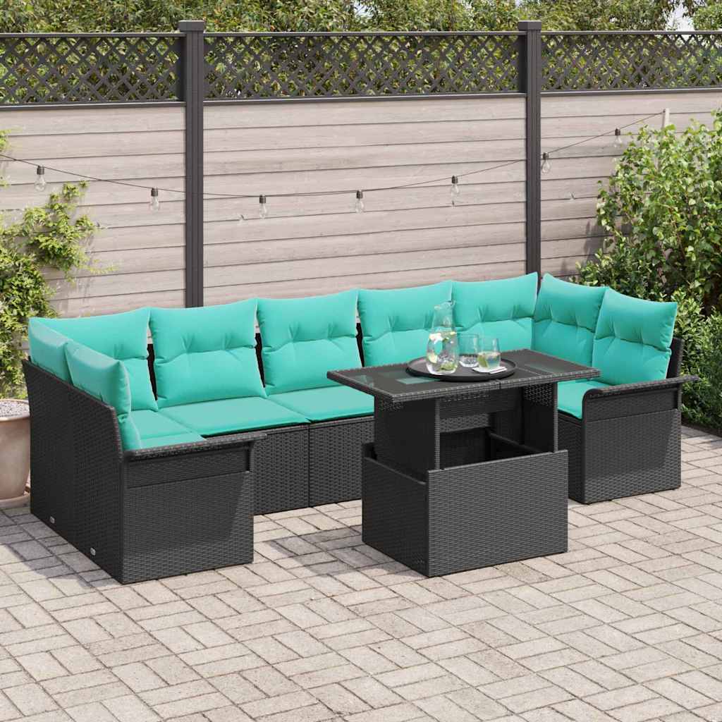 Set Divano da Giardino 8 pcs Nero Rattan in Polipropilene | homemem39