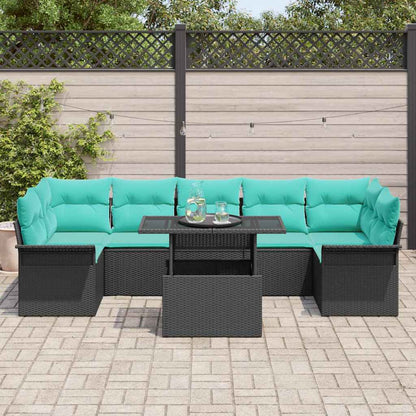 Set Divano da Giardino 8 pcs Nero Rattan in Polipropilene | homemem39