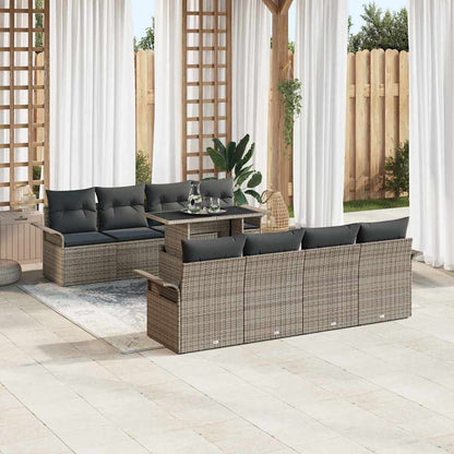 Set Divano da Giardino 9 pcs Grigio Rattan in Polipropilene | homemem39