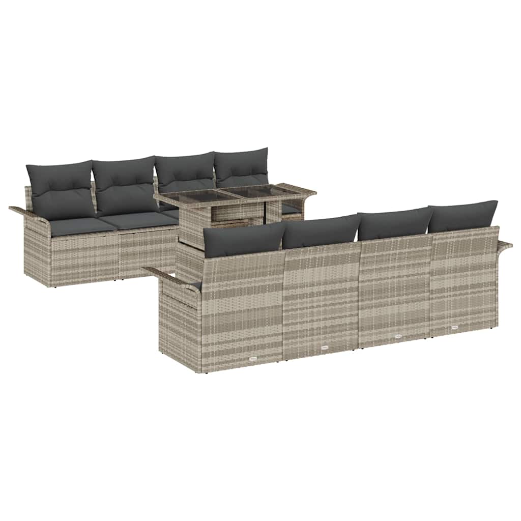 Set Divano da Giardino 9 pcs Grigio chiaro Poly Rattan | homemem39
