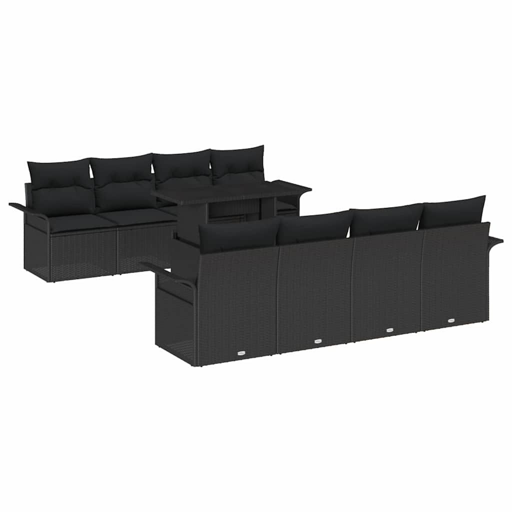 Set Divano da Giardino 9 pcs Nero Rattan in Polipropilene | homemem39