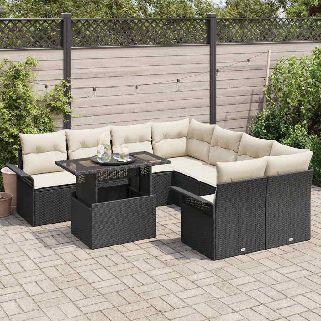 Set Divano da Giardino 9 pcs Nero Rattan in Polipropilene | homemem39