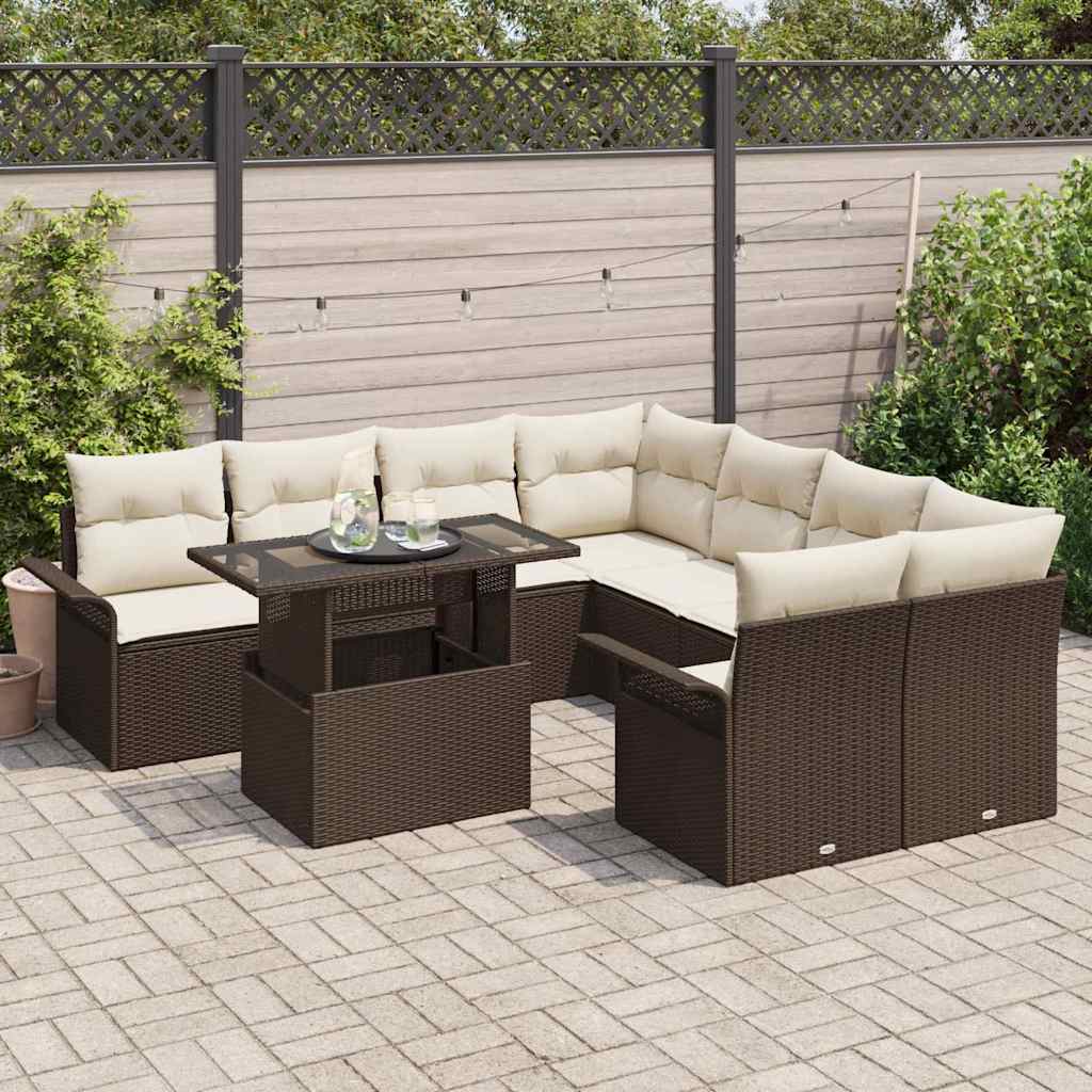 Set Divano da Giardino 9 pcs Marrone Rattan in Polipropilene | homemem39