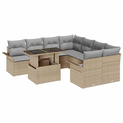 Set Divano da Giardino 9 pcs Beige Rattan in Polipropilene | homemem39