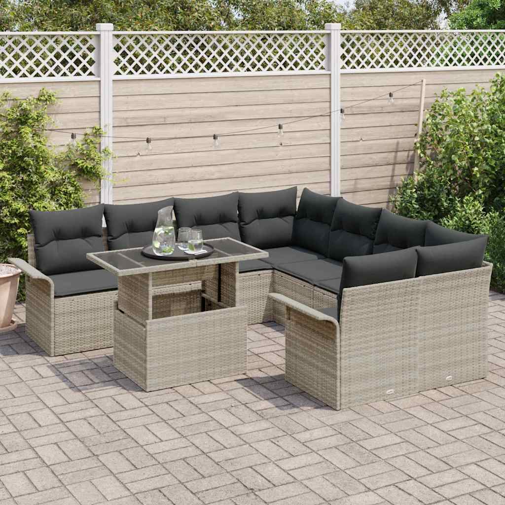 Set Divano da Giardino con cuscino 9 pcs Grigio chiaro | homemem39