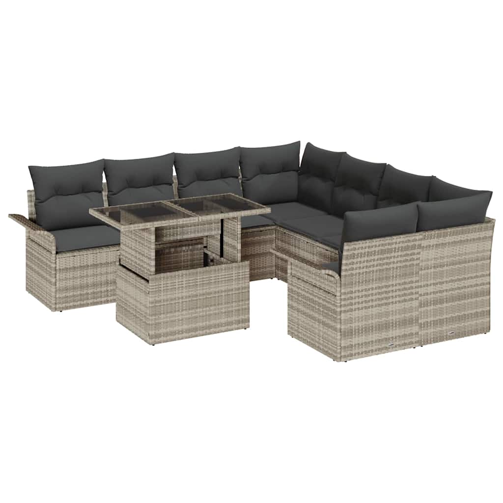 Set Divano da Giardino con cuscino 9 pcs Grigio chiaro | homemem39
