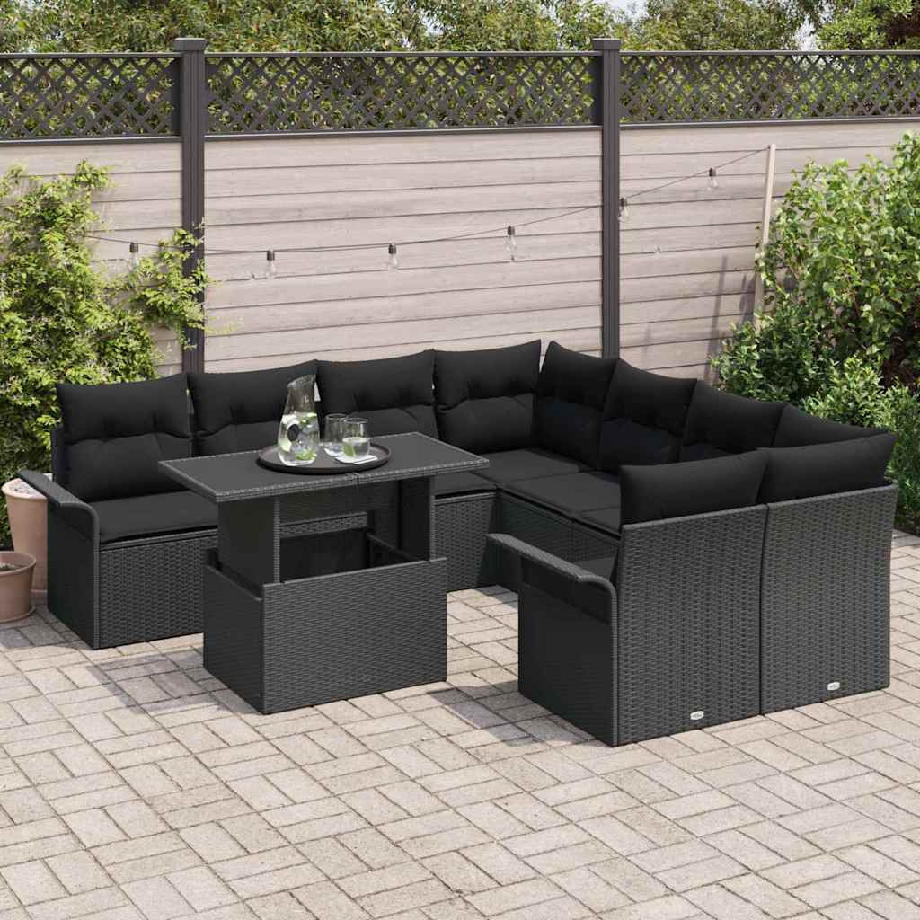 Set Divano da Giardino 9 pcs Nero Rattan in Polipropilene | homemem39