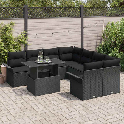 Set Divano da Giardino 9 pcs Nero Rattan in Polipropilene | homemem39