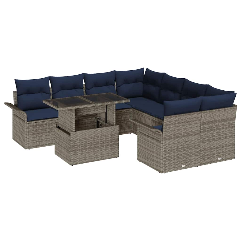 Set Divano da Giardino 9 pcs Grigio Rattan in Polipropilene | homemem39