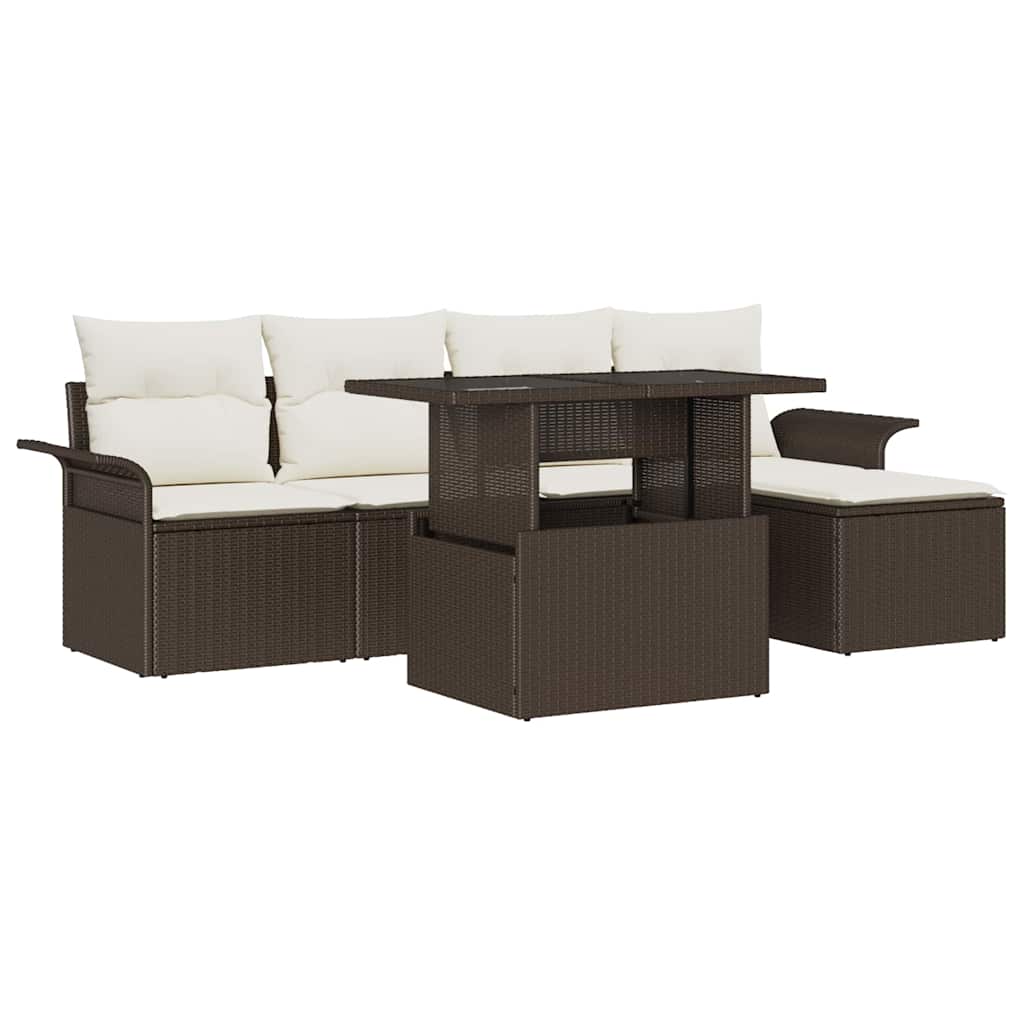 Set Divano da Giardino con cuscino 6 pcs Marrone Poly Rattan