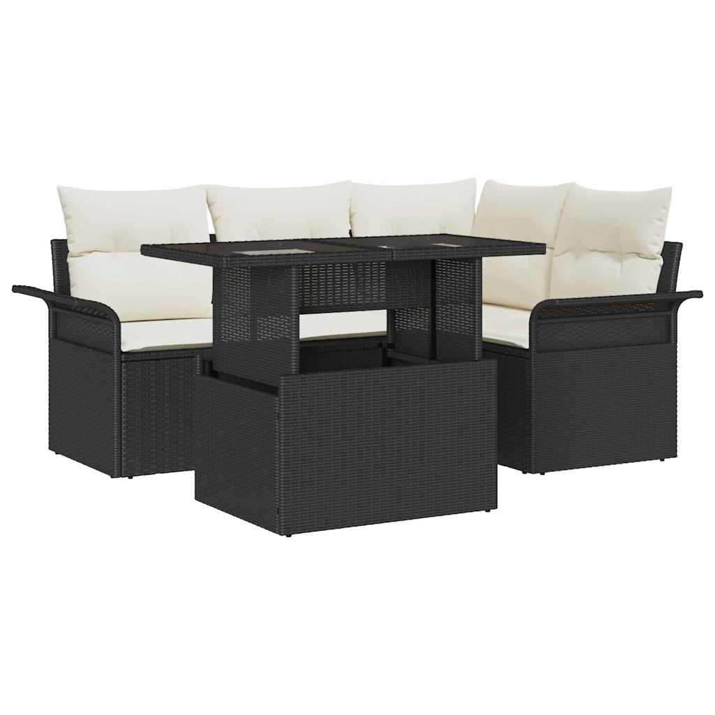 Set Divano da Giardino 5 pcs Nero Rattan in Polipropilene | homemem39