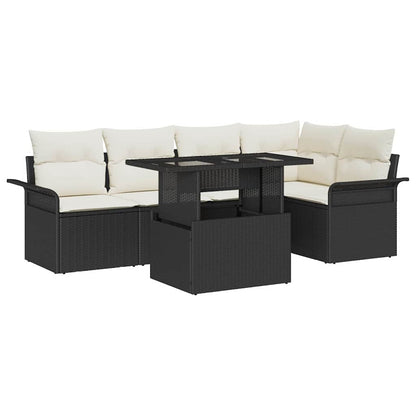 Set Divano da Giardino con cuscino 6 pcs Nero Poly Rattan | homemem39