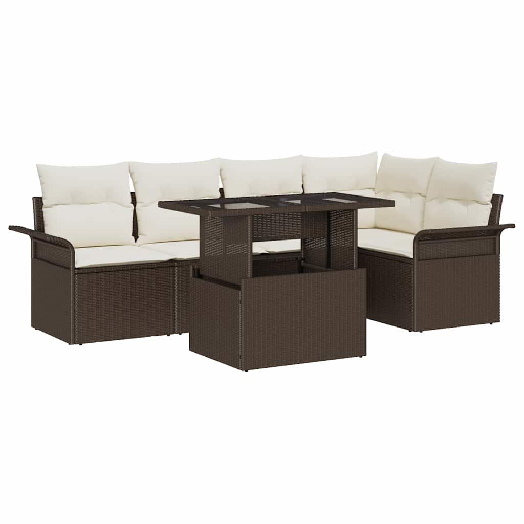 Set Divano da Giardino con cuscino 6 pcs Marrone Poly Rattan | homemem39