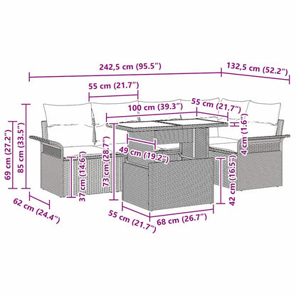 Set Divano da Giardino con cuscino 6 pcs Beige Poly Rattan