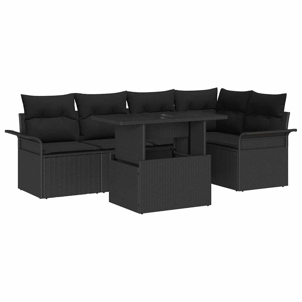 Set Divano da Giardino 6 pcs Nero Rattan in Polipropilene