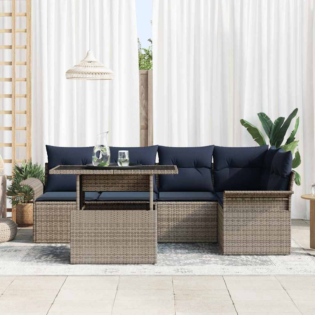 Set Divano da Giardino 6 pcs Grigio Rattan in Polipropilene | homemem39