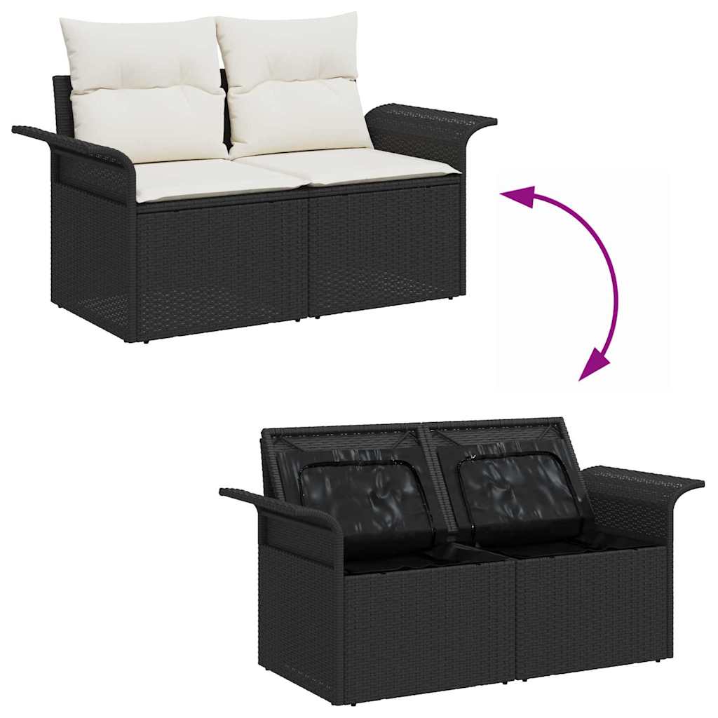 Set Divano da Giardino con cuscino 7 pcs Nero Poly Rattan