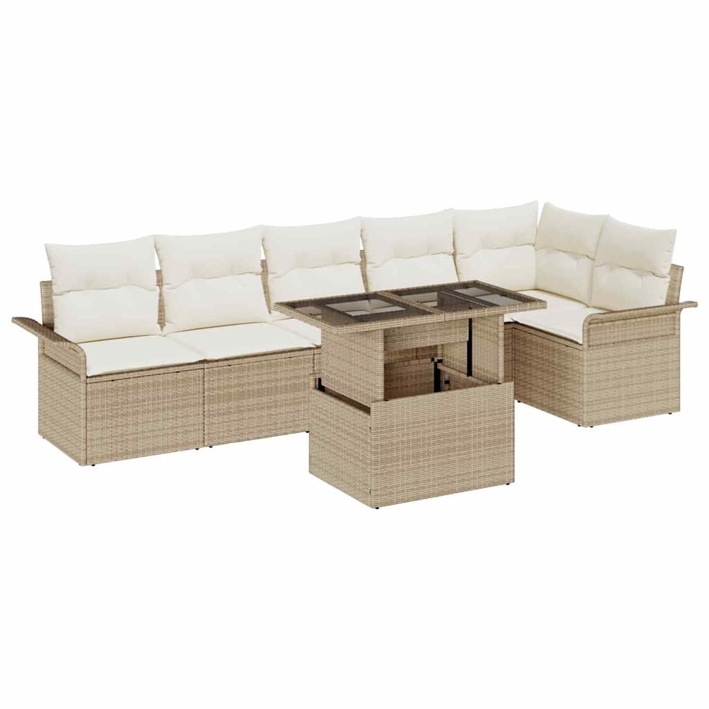 Set Divano da Giardino con cuscino 7 pcs Beige Poly Rattan